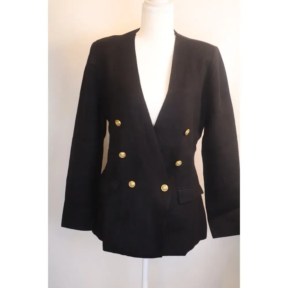 NEW International Concepts Black Double Breasted Gold Button Sweater Blazer M